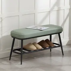 HOMCOM PU Leather Shoe Storage Bench - Green - 2