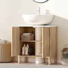 HOMCOM Under Sink Bathroom Cabinet for Basin without or with Pedestal - Oak - 7