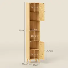 HOMCOM Multi-Storage Bamboo Door Bathroom Cabinet - Natural Finish - 3
