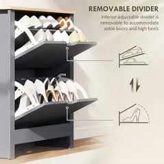 HOMCOM Slim Shoe Cabinet, Narrow Shoe Cupboard with 2 Flip Drawers, Adjustable Shelves for 12 Pairs of Shoes, Charcoal Grey - 6