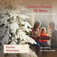 HOMCOM 7ft Super Flocked Christmas Tree - Green/White - 4