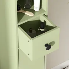kleankin 180cm Slim Bathroom Cabinet, with Drawer, Shelves and Cupboards - Green - 9