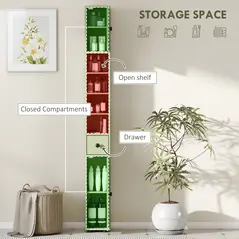 kleankin 180cm Slim Bathroom Cabinet, with Drawer, Shelves and Cupboards - Green - 4