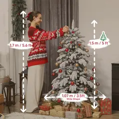 HOMCOM 5ft Super Flocked Christmas Tree - Green/White - 3