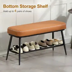 HOMCOM PU Leather Shoe Storage Bench - Brown - 5