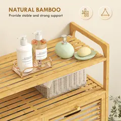 HOMCOM Double Tilt Out Bamboo Laundry Cabinet, Freestanding Bathroom Cabinet with 2 Removable Baskets, Natural - 6