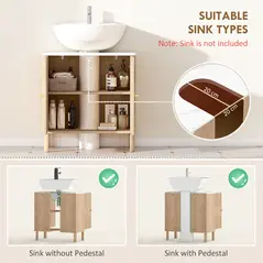 HOMCOM Under Sink Bathroom Cabinet for Basin without or with Pedestal - Oak - 4