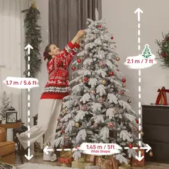 HOMCOM 7ft Super Flocked Christmas Tree - Green/White - 3