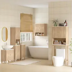 HOMCOM Bathroom Wall Cabinet with Adjustable Shelf - Oak - 8
