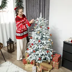 HOMCOM 5 ft Artificial Flocked Christmas Tree with 717 Branches, Hinged Xmas Tree with Foldable Metal Stand, Easy Assembly for Home Office Decor - 8