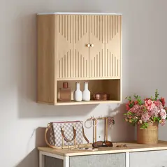 HOMCOM Bathroom Wall Cabinet with Adjustable Shelf - Oak - 9