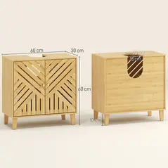 HOMCOM Bamboo Bathroom Under Sink Cabinet with Adjustable Shelf for Basin without Pedestal - Natural - 3