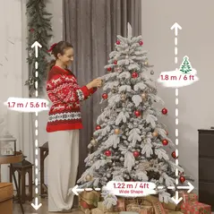 HOMCOM 6ft Super Flocked Christmas Tree - Green/White - 3