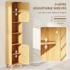 HOMCOM Multi-Storage Bamboo Door Bathroom Cabinet - Natural Finish - 5