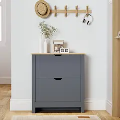 HOMCOM Slim Shoe Cabinet, Narrow Shoe Cupboard with 2 Flip Drawers, Adjustable Shelves for 12 Pairs of Shoes, Charcoal Grey - 8