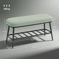 HOMCOM PU Leather Shoe Storage Bench - Green - 3