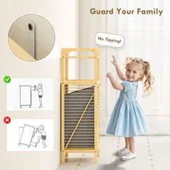 HOMCOM Bamboo Laundry Cabinet with Slatted Door, Bathroom Cabinet with Tilt-Out Hamper and Removable Liner Bag, 40 x 30D x 95 cm, Natural Wood Finish - 7