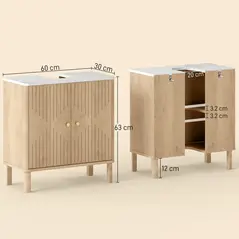 HOMCOM Under Sink Bathroom Cabinet for Basin without or with Pedestal - Oak - 3