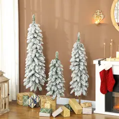 HOMCOM Set of 3 Pencil Flocked Christmas Tree, 3ft 4ft 5ft - 2