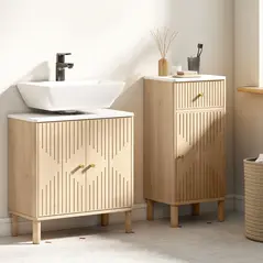 HOMCOM Under Sink Bathroom Cabinet for Basin without or with Pedestal - Oak - 9