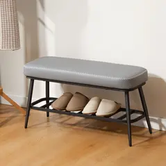 HOMCOM PU Leather Shoe Storage Bench - Grey - 2