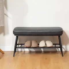 HOMCOM PU Leather Shoe Storage Bench - Charcoal Grey - 8