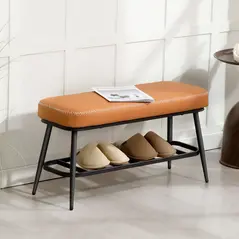 HOMCOM PU Leather Shoe Storage Bench - Brown - 2
