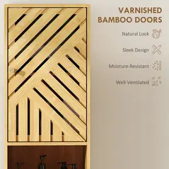 HOMCOM Multi-Storage Bamboo Door Bathroom Cabinet - Natural Finish - 6