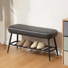 HOMCOM PU Leather Shoe Storage Bench - Charcoal Grey - 2