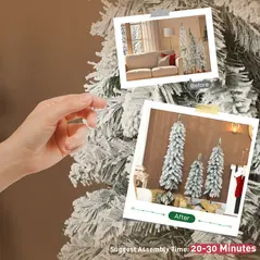 HOMCOM Set of 3 Pencil Flocked Christmas Tree, 3ft 4ft 5ft - 6
