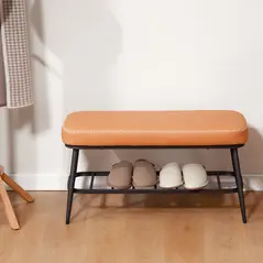 HOMCOM PU Leather Shoe Storage Bench - Brown - 8