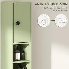 kleankin 180cm Slim Bathroom Cabinet, with Drawer, Shelves and Cupboards - Green - 5