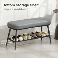HOMCOM PU Leather Shoe Storage Bench - Grey - 5