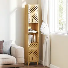HOMCOM Multi-Storage Bamboo Door Bathroom Cabinet - Natural Finish - 9