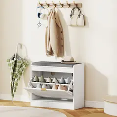 HOMCOM Shoe Storage with Seat, Upholstered Entryway Bench, Shoe Bench with 1 Flip Drawer and 4 Vents for 5 Pairs of Shoes - 2
