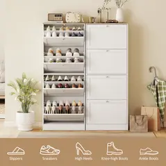 HOMCOM Modern Compact Four-Drawer Shoe Storage Cabinet - White - 6