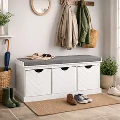 HOMCOM 3-Drawer Padded Shoe Bench with Breathable & Washable Linen-look Cover, White - 2
