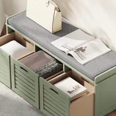 HOMCOM 3-Drawer Shoe Storage Bench - Green - 8