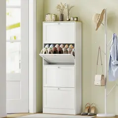 HOMCOM Modern Compact Four-Drawer Shoe Storage Cabinet - White - 2