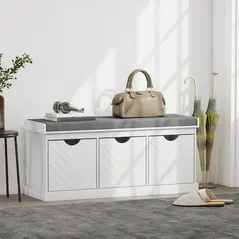 HOMCOM 3-Drawer Padded Shoe Bench with Breathable & Washable Linen-look Cover, White - 9