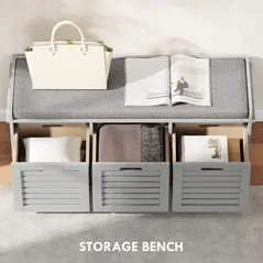 HOMCOM 3-Drawer Shoe Storage Bench - Grey - 7