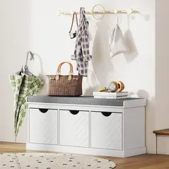HOMCOM 3-Drawer Padded Shoe Bench with Breathable & Washable Linen-look Cover, White - 3