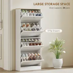 HOMCOM Modern Compact Four-Drawer Shoe Storage Cabinet - White - 4