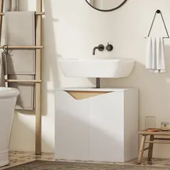 HOMCOM Under Sink Bathroom Cabinet, Bathroom Storage Cabinet with Soft-Close Doors, for Basin without Pedestal, White - 9
