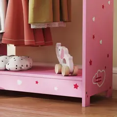 AIYAPLAY Kids Clothes Rail, Kids Wardrobe with Mirror, Shelves, Fabric Storage and Hooks for Bedroom, Nursery, Pink - 9