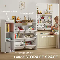 AIYAPLAY Toy Storage Unit with 8 Removable Bins, Storage Shelves, Cabinet, White - 4