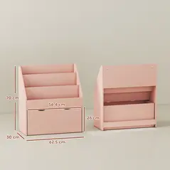 AIYAPLAY Bookcase for Kids with Shelves, Drawer, Bookcase for Bedroom, Playroom, Pink - 3