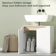HOMCOM Under Sink Bathroom Cabinet, Bathroom Storage Cabinet with Soft-Close Doors, for Basin without Pedestal, White - 5