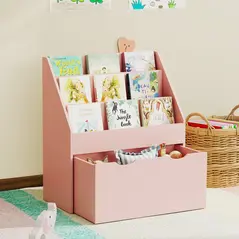 AIYAPLAY Bookcase for Kids with Shelves, Drawer, Bookcase for Bedroom, Playroom, Pink - 8
