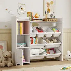 AIYAPLAY Toy Storage Unit with 8 Removable Bins, Storage Shelves, Cabinet, White - 9